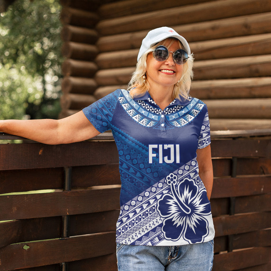 Custom Rugby Fiji Women Polo Shirt Blue Traditional Masi Inspired