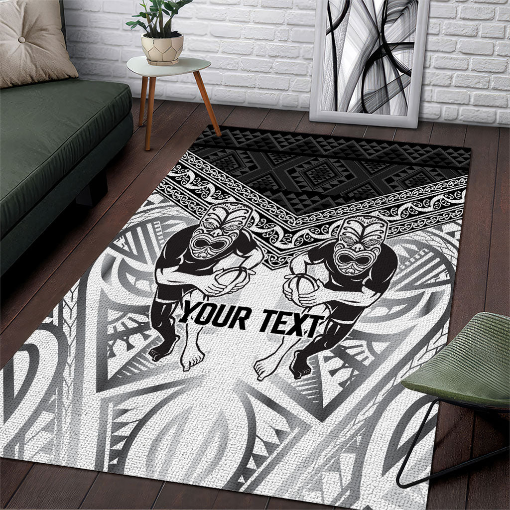 Custom Rugby New Zealand Black Fern Area Rug Niho Taniwha Inspired LT9 White - Polynesian Pride