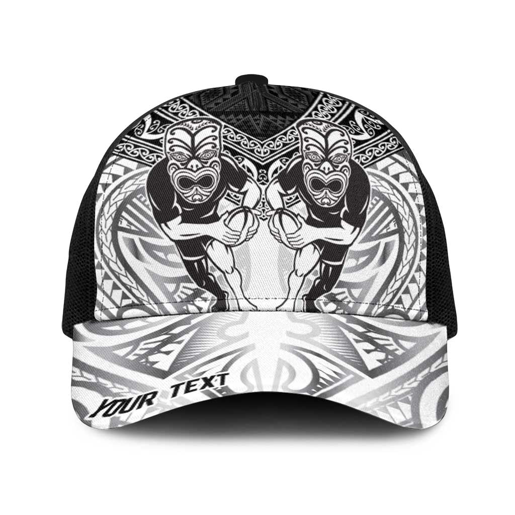 Personalised Rugby New Zealand Black Fern Baseball Net Cap Niho Taniwha Inspired LT9 One Size Black White - Polynesian Pride