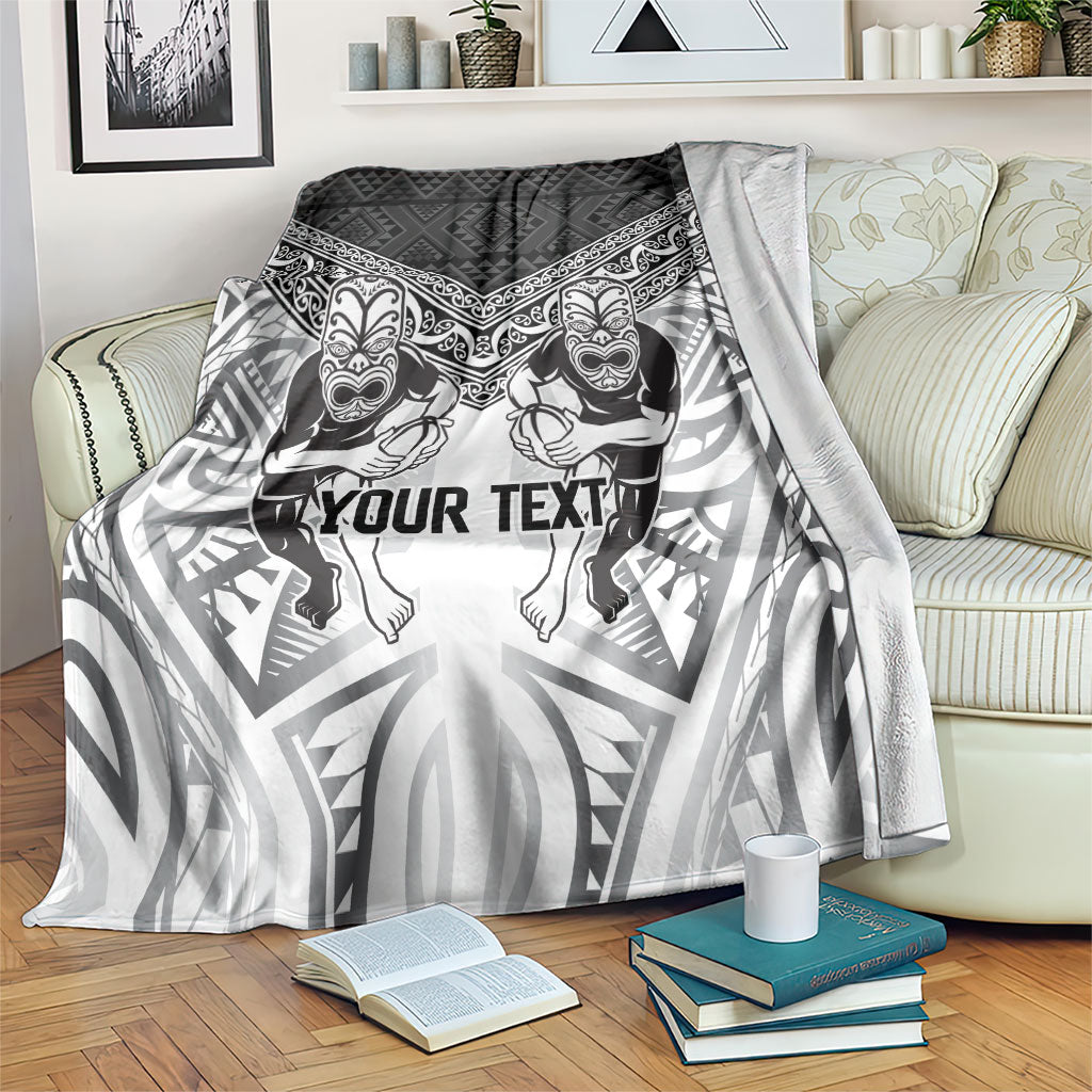 Custom Rugby New Zealand Black Fern Blanket Niho Taniwha Inspired LT9 White - Polynesian Pride