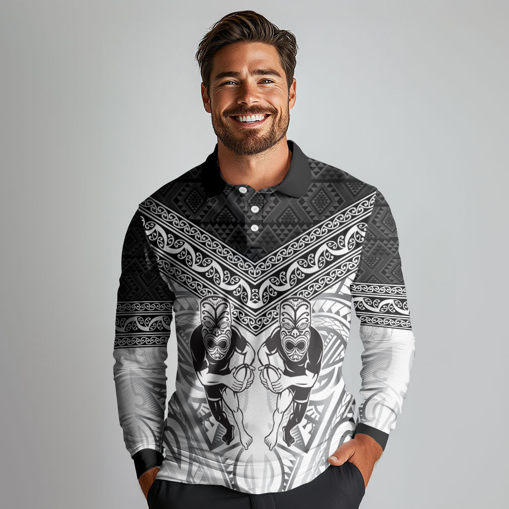 Custom Rugby New Zealand Black Fern Long Sleeve Polo Shirt Niho Taniwha Inspired