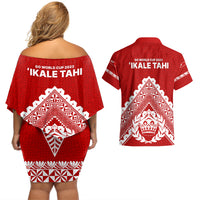 Tonga Rugby Couples Matching Off Shoulder Short Dress and Hawaiian Shirt Proud Tongan Ngatu Kupesi World Cup 2023 No1 LT9 - Polynesian Pride
