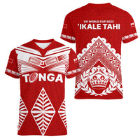Tonga Rugby Women V Neck T Shirt Proud Tongan Ngatu Kupesi World Cup 2023 No1 LT9 - Polynesian Pride