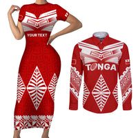Custom Tonga Rugby Couples Matching Short Sleeve Bodycon Dress and Long Sleeve Button Shirts Proud Tongan Ngatu Kupesi World Cup 2023 No1 LT9 White - Polynesian Pride