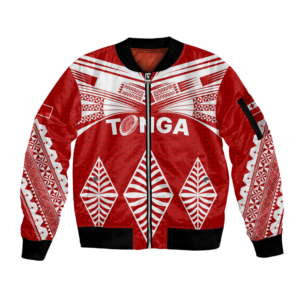 Custom Tonga Rugby Sleeve Zip Bomber Jacket Proud Tongan Ngatu Kupesi World Cup 2023 No1 LT9 Unisex White - Polynesian Pride