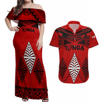 Tonga Rugby Couples Matching Off Shoulder Maxi Dress and Hawaiian Shirt Proud Tongan Ngatu Kupesi World Cup 2023 No2 LT9 Black - Polynesian Pride