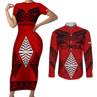 Custom Tonga Rugby Couples Matching Short Sleeve Bodycon Dress and Long Sleeve Button Shirts Proud Tongan Ngatu Kupesi World Cup 2023 No2 LT9 Black - Polynesian Pride