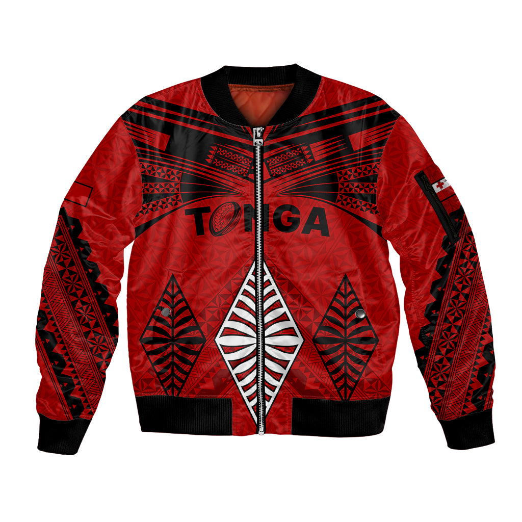 Custom Tonga Rugby Sleeve Zip Bomber Jacket Proud Tongan Ngatu Kupesi World Cup 2023 No2 LT9 Unisex Black - Polynesian Pride