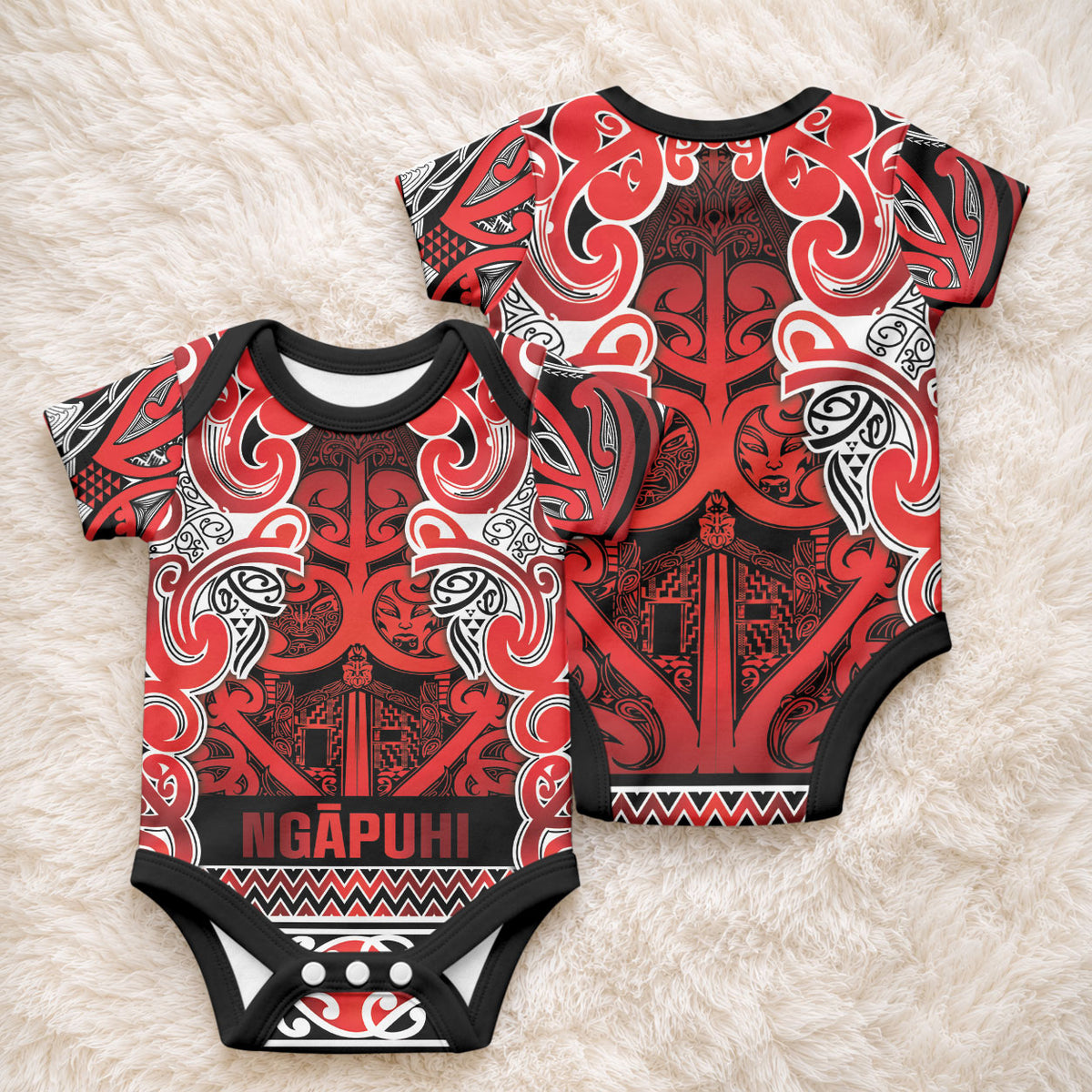 Aotearoa Iwi Ngapuhi Baby Onesie Maori Wharenui House Tribal Pattern