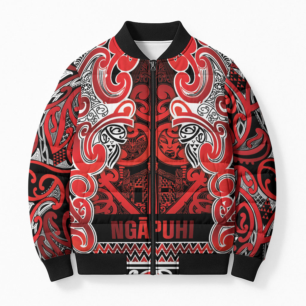 Aotearoa Iwi Ngapuhi Bomber Puffer Jacket Maori Wharenui House Tribal Pattern