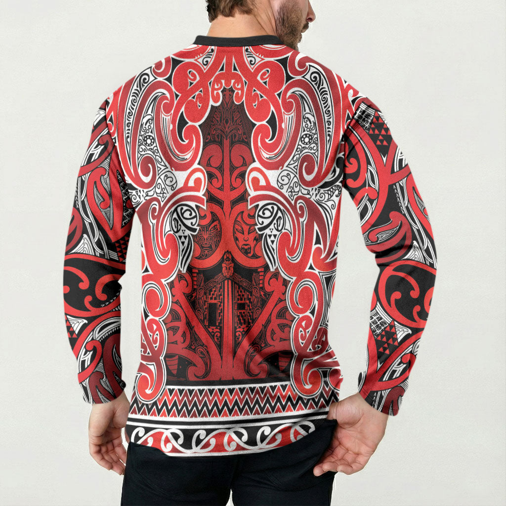 Aotearoa Iwi Ngapuhi Button Sweatshirt Maori Wharenui House Tribal Pattern