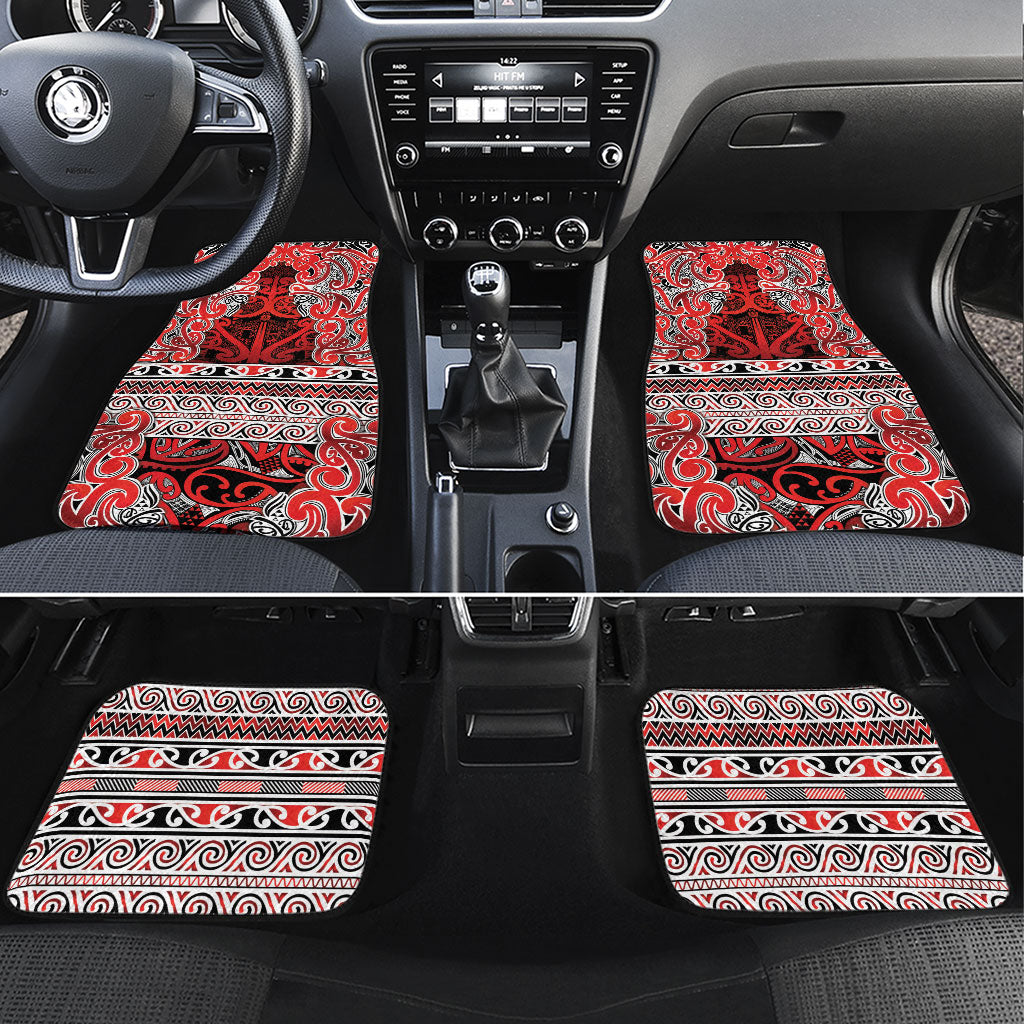 Aotearoa Iwi Ngapuhi Car Mats Maori Wharenui House Tribal Pattern LT9 Set 4pcs Red - Polynesian Pride