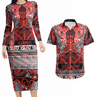 Aotearoa Iwi Ngapuhi Couples Matching Long Sleeve Bodycon Dress and Hawaiian Shirt Maori Wharenui House Tribal Pattern
