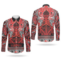Aotearoa Iwi Ngapuhi Couples Matching Mermaid Dress and Long Sleeve Button Shirt Maori Wharenui House Tribal Pattern