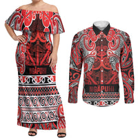 Aotearoa Iwi Ngapuhi Couples Matching Off Shoulder Maxi Dress and Long Sleeve Button Shirt Maori Wharenui House Tribal Pattern