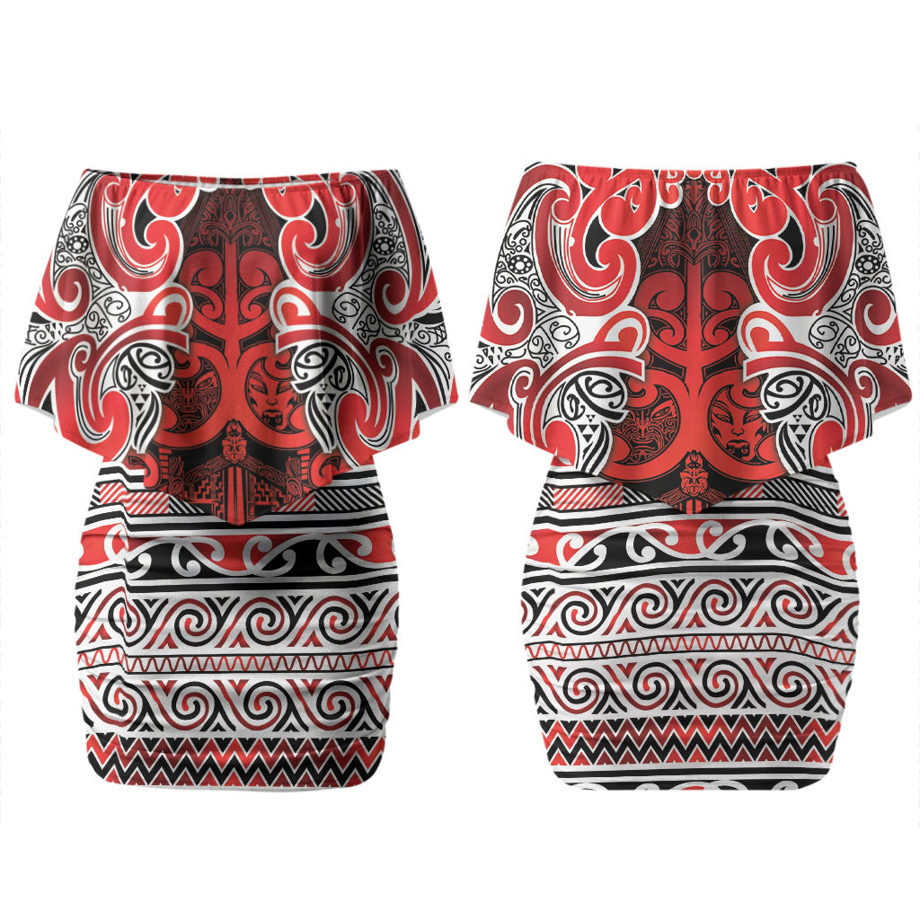 Aotearoa Iwi Ngapuhi Couples Matching Off Shoulder Short Dress and Hawaiian Shirt Maori Wharenui House Tribal Pattern