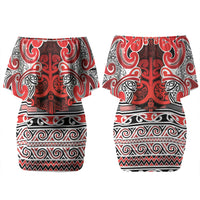 Aotearoa Iwi Ngapuhi Couples Matching Off Shoulder Short Dress and Long Sleeve Button Shirt Maori Wharenui House Tribal Pattern