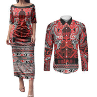 Aotearoa Iwi Ngapuhi Couples Matching Puletasi and Long Sleeve Button Shirt Maori Wharenui House Tribal Pattern