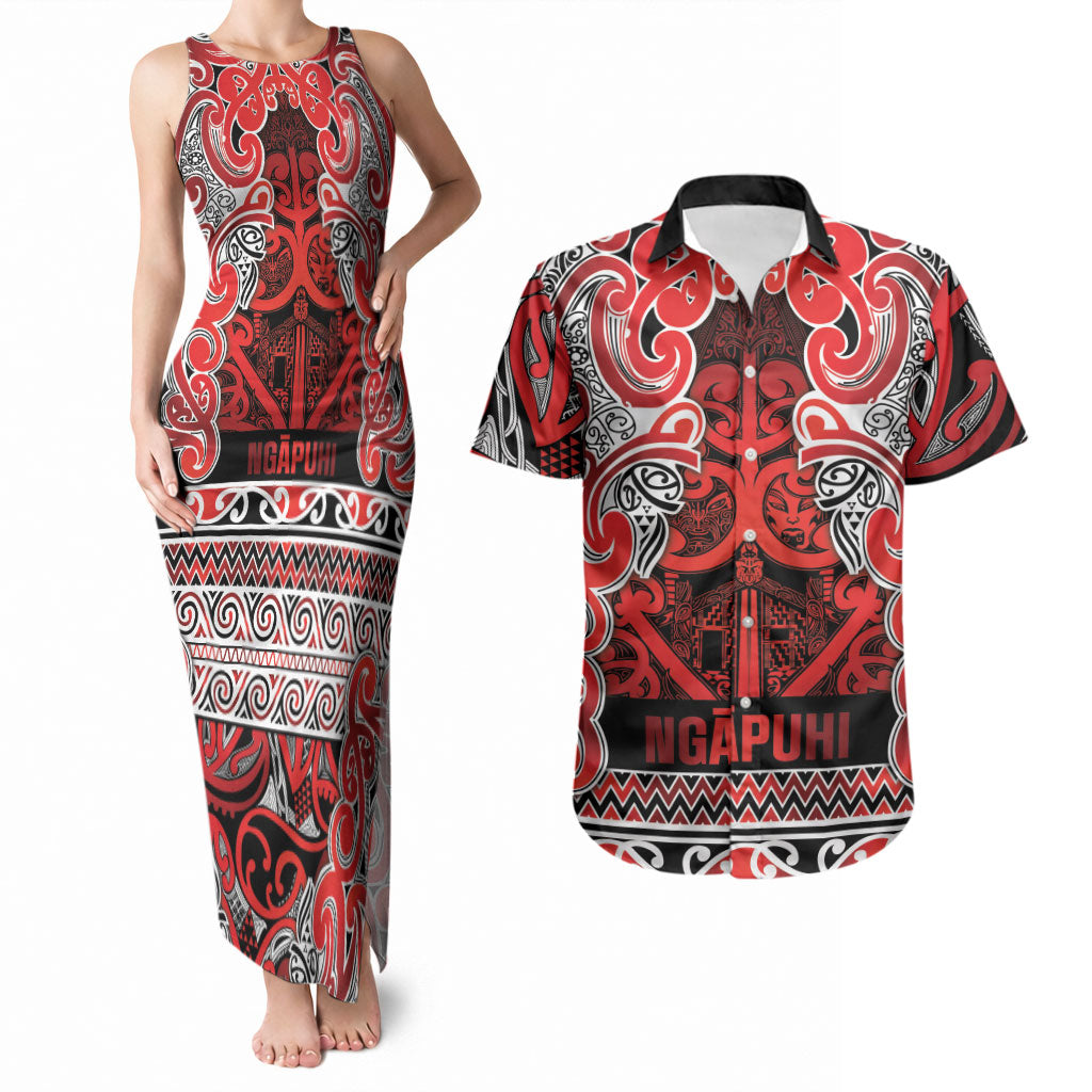 Aotearoa Iwi Ngapuhi Couples Matching Tank Maxi Dress and Hawaiian Shirt Maori Wharenui House Tribal Pattern