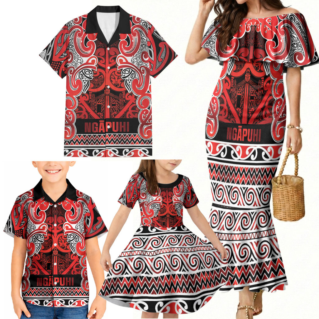 Aotearoa Iwi Ngapuhi Family Matching Mermaid Dress and Hawaiian Shirt Maori Wharenui House Tribal Pattern LT9 - Polynesian Pride