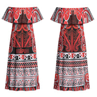 Aotearoa Iwi Ngapuhi Family Matching Off Shoulder Maxi Dress and Hawaiian Shirt Maori Wharenui House Tribal Pattern