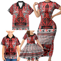 Aotearoa Iwi Ngapuhi Family Matching Short Sleeve Bodycon Dress and Hawaiian Shirt Maori Wharenui House Tribal Pattern