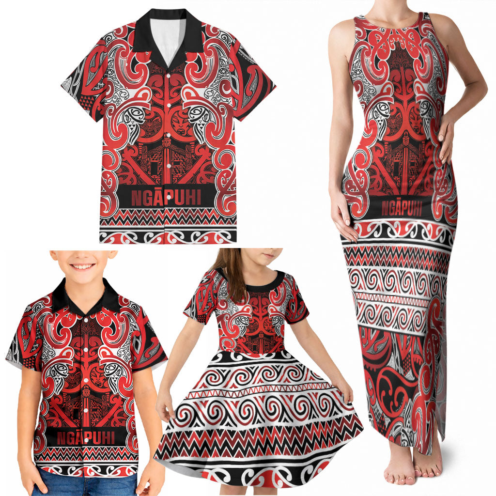 Aotearoa Iwi Ngapuhi Family Matching Tank Maxi Dress and Hawaiian Shirt Maori Wharenui House Tribal Pattern