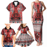 Aotearoa Iwi Ngapuhi Family Matching Tank Maxi Dress and Hawaiian Shirt Maori Wharenui House Tribal Pattern