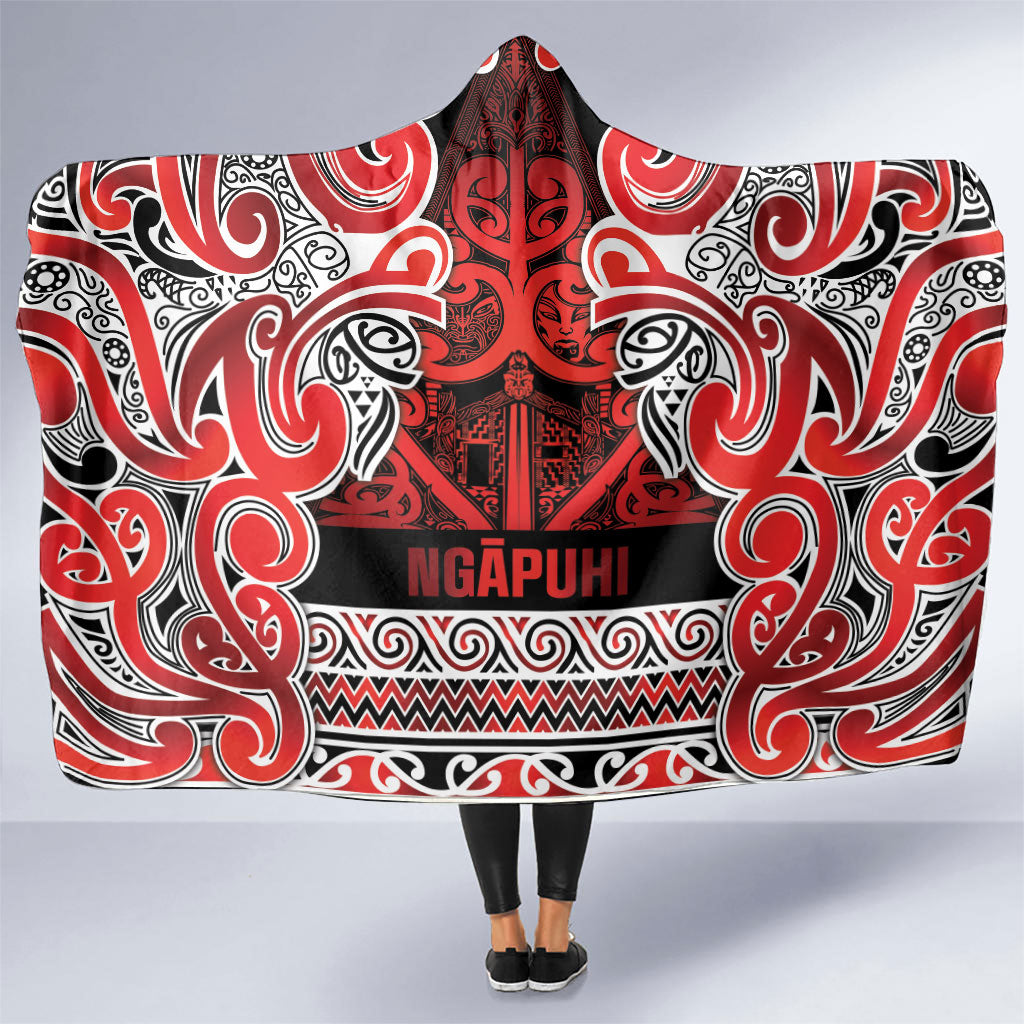 Aotearoa Iwi Ngapuhi Hooded Blanket Maori Wharenui House Tribal Pattern LT9 One Size Red - Polynesian Pride
