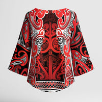 Aotearoa Iwi Ngapuhi Kimono Sleeve Blouse Maori Wharenui House Tribal Pattern