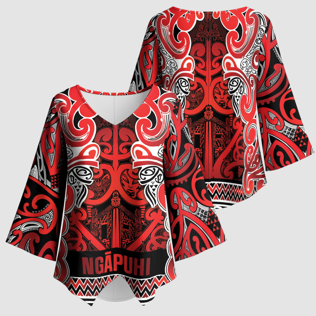Aotearoa Iwi Ngapuhi Kimono Sleeve Blouse Maori Wharenui House Tribal Pattern