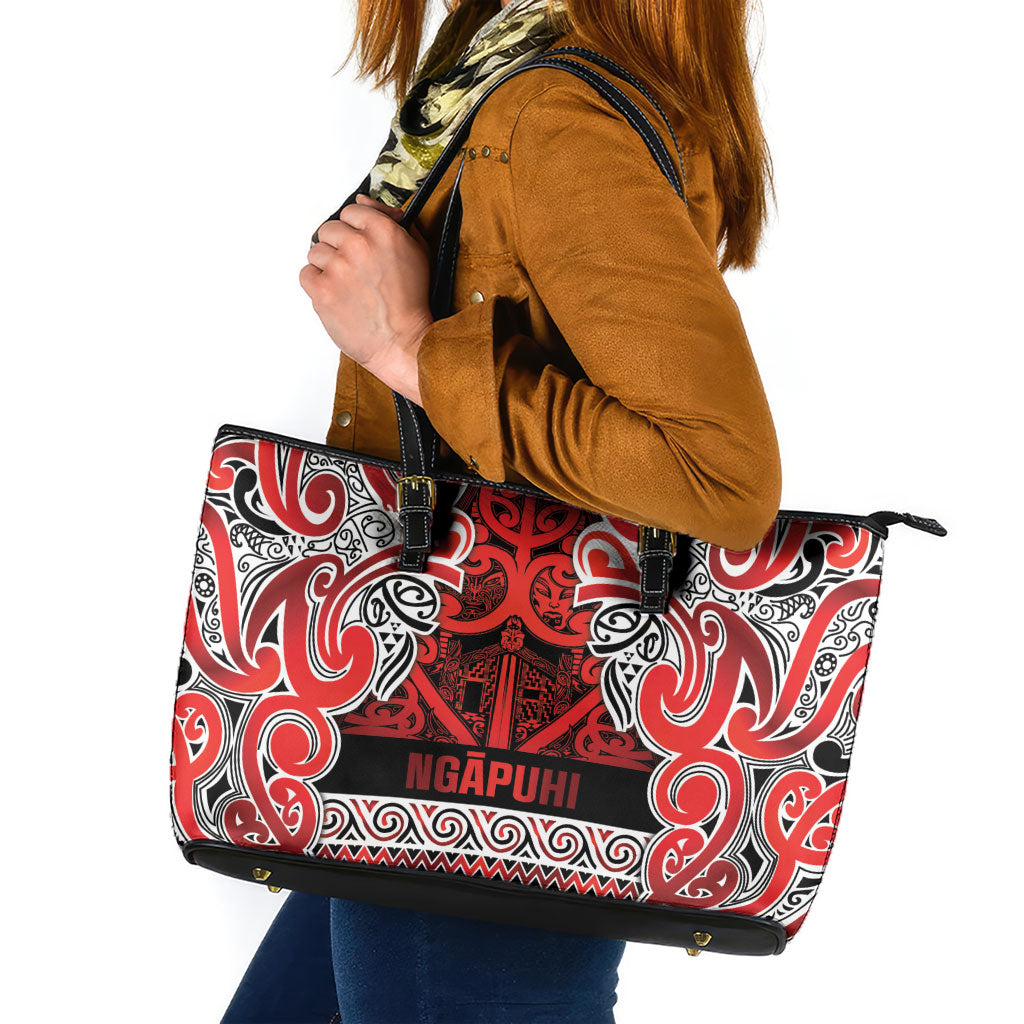 Aotearoa Iwi Ngapuhi Leather Tote Bag Maori Wharenui House Tribal Pattern