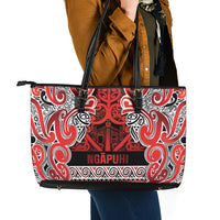Aotearoa Iwi Ngapuhi Leather Tote Bag Maori Wharenui House Tribal Pattern