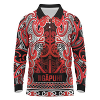 Aotearoa Iwi Ngapuhi Long Sleeve Polo Shirt Maori Wharenui House Tribal Pattern