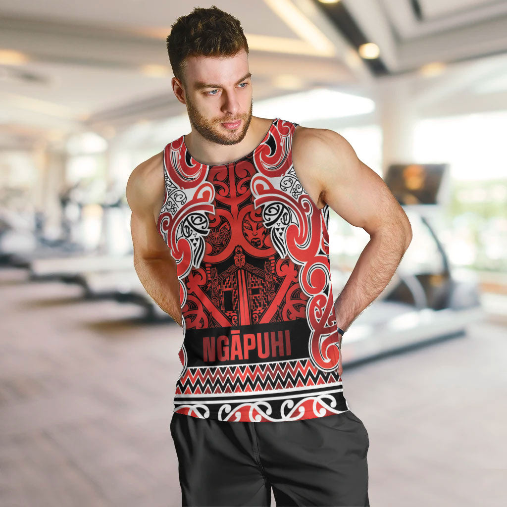 Aotearoa Iwi Ngapuhi Men Tank Top Maori Wharenui House Tribal Pattern LT9 Red - Polynesian Pride