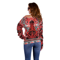 Aotearoa Iwi Ngapuhi Off Shoulder Sweater Maori Wharenui House Tribal Pattern