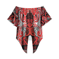 Aotearoa Iwi Ngapuhi Off Shoulder Wrap Waist Top Maori Wharenui House Tribal Pattern