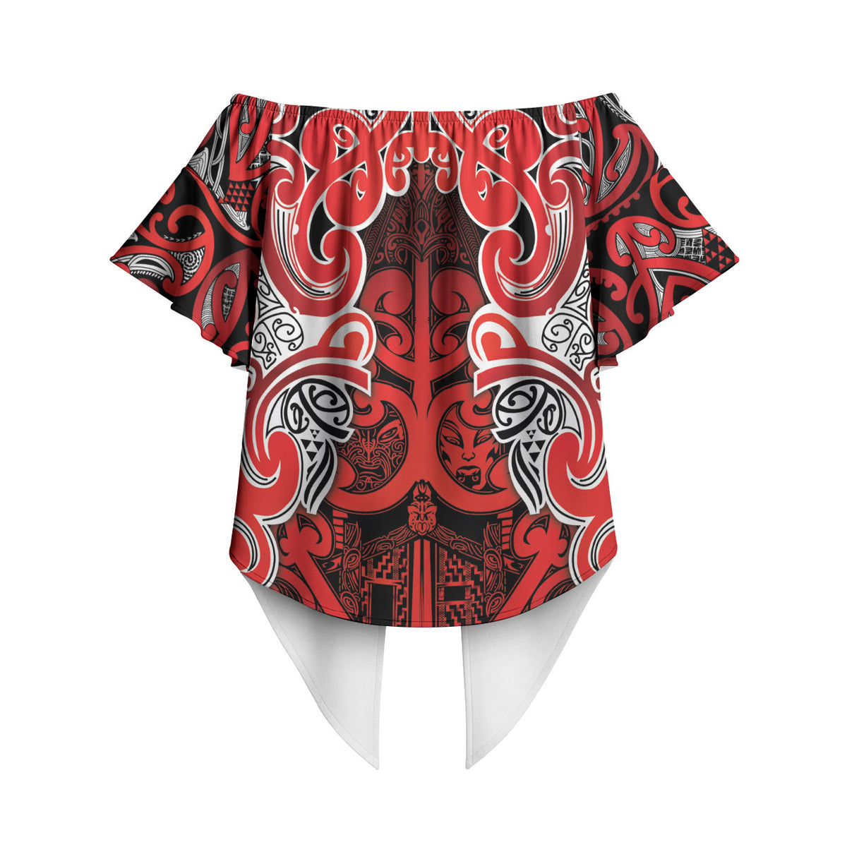 Aotearoa Iwi Ngapuhi Off Shoulder Wrap Waist Top Maori Wharenui House Tribal Pattern