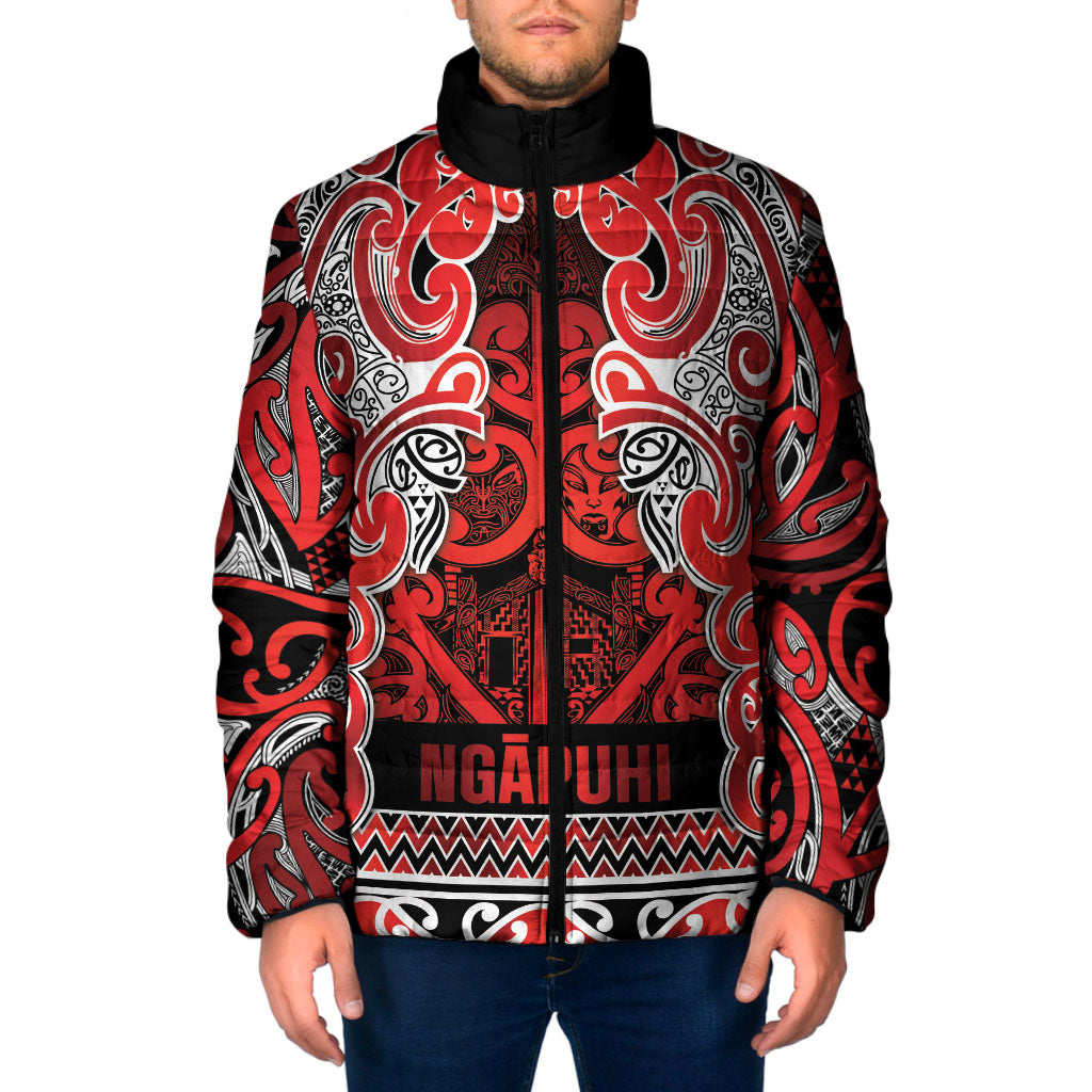 Aotearoa Iwi Ngapuhi Padded Jacket Maori Wharenui House Tribal Pattern LT9 Men Red - Polynesian Pride