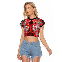 Aotearoa Iwi Ngapuhi Raglan Cropped T Shirt Maori Wharenui House Tribal Pattern