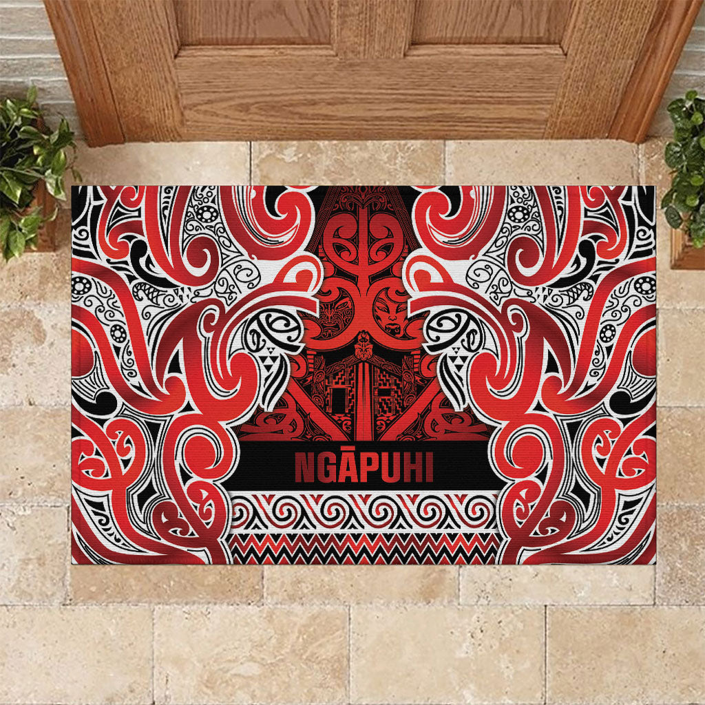 Aotearoa Iwi Ngapuhi Rubber Doormat Maori Wharenui House Tribal Pattern LT9 Red - Polynesian Pride
