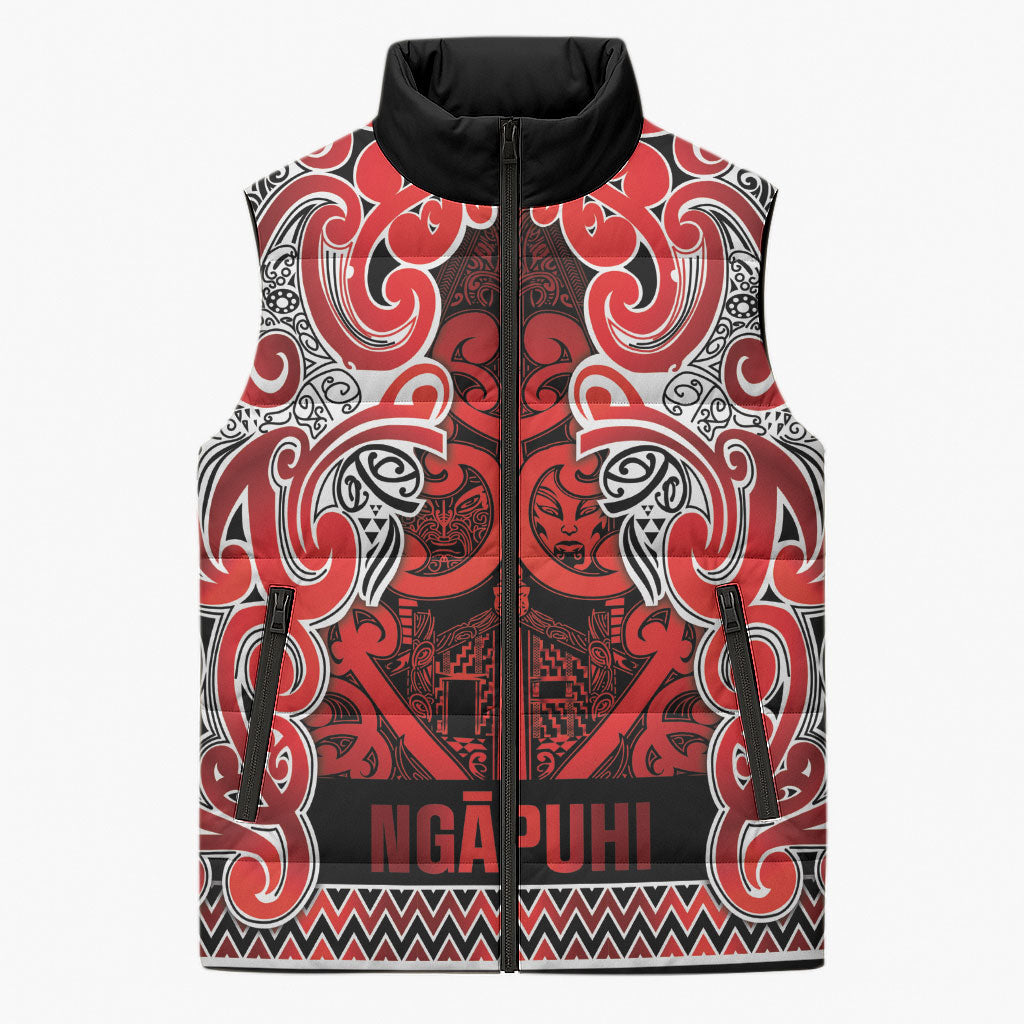 Aotearoa Iwi Ngapuhi Sleeveless Puffer Jacket Maori Wharenui House Tribal Pattern LT9 Unisex Red - Polynesian Pride