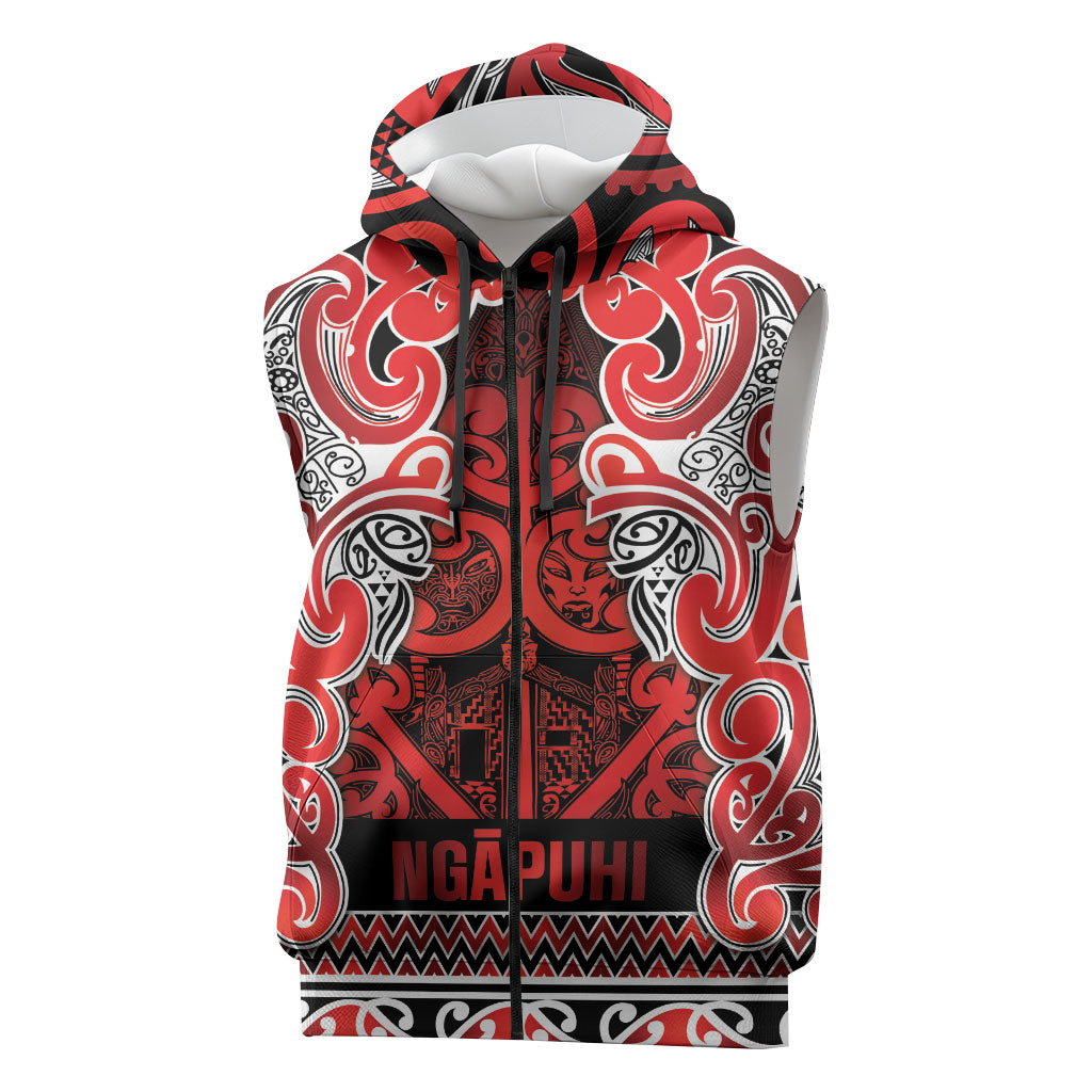 Aotearoa Iwi Ngapuhi Sleeveless Zip Hoodie Maori Wharenui House Tribal Pattern LT9 Red - Polynesian Pride