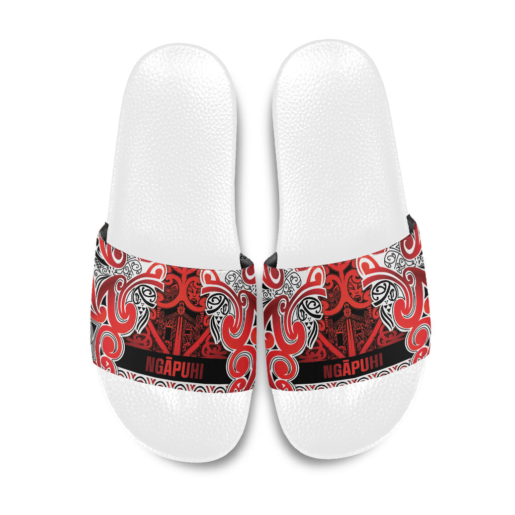 Aotearoa Iwi Ngapuhi Slide Sandals Maori Wharenui House Tribal Pattern