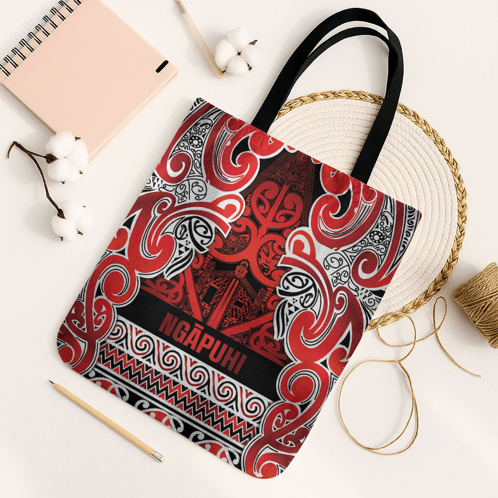 Aotearoa Iwi Ngapuhi Tote Bag Maori Wharenui House Tribal Pattern LT9 Black Strap One Size Red - Polynesian Pride