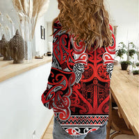 Aotearoa Iwi Ngapuhi Women Casual Shirt Maori Wharenui House Tribal Pattern