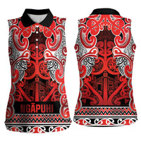 Aotearoa Iwi Ngapuhi Women Sleeveless Polo Shirt Maori Wharenui House Tribal Pattern