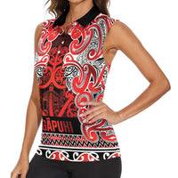 Aotearoa Iwi Ngapuhi Women Sleeveless Polo Shirt Maori Wharenui House Tribal Pattern