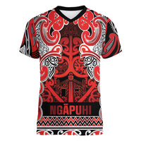 Aotearoa Iwi Ngapuhi Women V-Neck T-Shirt Maori Wharenui House Tribal Pattern