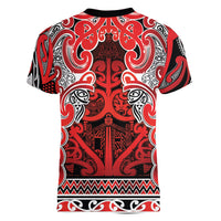 Aotearoa Iwi Ngapuhi Women V-Neck T-Shirt Maori Wharenui House Tribal Pattern